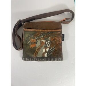 Laurel‎ Burch Cotton Crossbody Bag Tribal Horse Art Earth Tones Sun N Sand